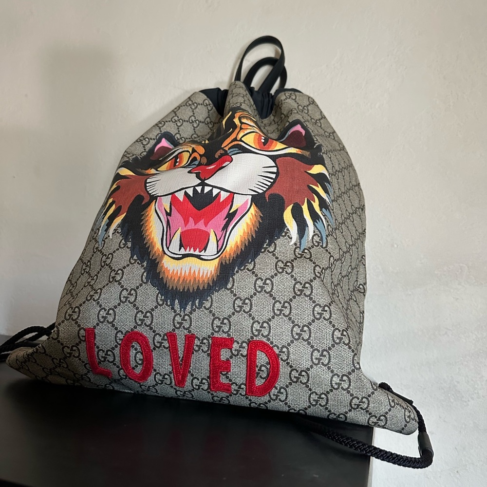 GG Supreme Angry Cat Drawstring Bag: